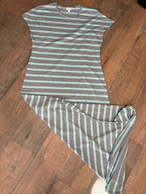 LuLaRoe Striped Maxi Dress in Mint and Gray Stripe